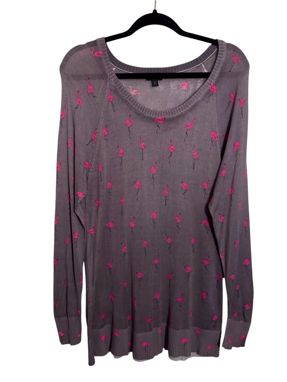 Torrid Size 2X Flamingo Sweater Pink Gray Lightweight Long Sleeve Rayon Vacation